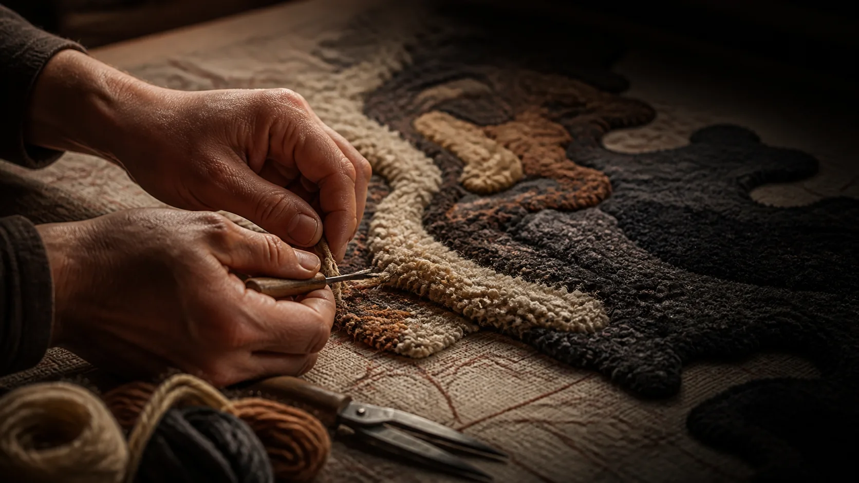 Carpet being made by hand
